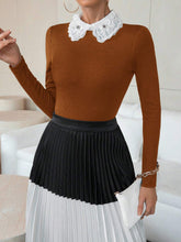 Elegant Women's Contrast Color Embroidery And Crystal Decor Collar Bodysuit, Autumn